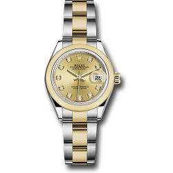  *Pre-Owned* Rolex Steel and Yellow Gold Rolesor Lady-Datejust 28 Watch - Domed Bezel - Champagne Diamond Dial - Oyster Bracelet