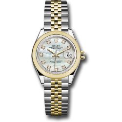  *Pre-Owned* Rolex Steel and Yellow Gold Rolesor Lady-Datejust 28 Watch - Domed Bezel - White Mother-Of-Pearl Diamond Dial - Jubilee Bracelet