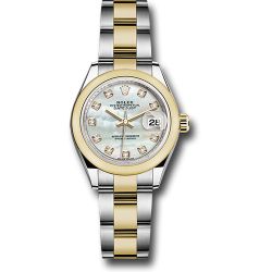  *Pre-Owned* Rolex Steel and Yellow Gold Rolesor Lady-Datejust 28 Watch - Domed Bezel - White Mother-Of-Pearl Diamond Dial - Oyster Bracelet