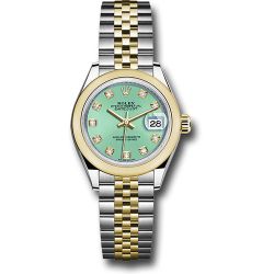  *Pre-Owned* Rolex Steel and Yellow Gold Rolesor Lady-Datejust 28 Watch - Domed Bezel - Mint Green Diamond Dial - Jubilee Bracelet