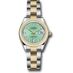  *Pre-Owned* Rolex Steel and Yellow Gold Rolesor Lady-Datejust 28 Watch - Domed Bezel - Mint Green Diamond Dial - Oyster Bracelet