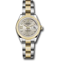  *Pre-Owned* Rolex Steel and Yellow Gold Rolesor Lady-Datejust 28 Watch - Domed Bezel - Silver Diamond Star Dial - Oyster Bracelet