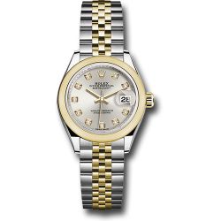  *Pre-Owned* Rolex Steel and Yellow Gold Rolesor Lady-Datejust 28 Watch - Domed Bezel - Silver Diamond Dial - Jubilee Bracelet