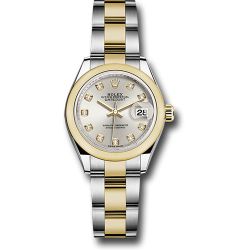  *Pre-Owned* Rolex Steel and Yellow Gold Rolesor Lady-Datejust 28 Watch - Domed Bezel - Silver Diamond Dial - Oyster Bracelet