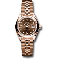  *Pre-Owned* Rolex Everose Gold Lady-Datejust 28 Watch - Domed Bezel - Chocolate Diamond Star Dial - Jubilee Bracelet