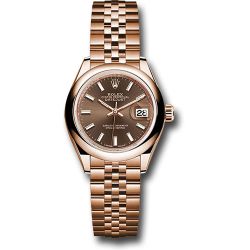  *Pre-Owned* Rolex Everose Gold Lady-Datejust 28 Watch - Domed Bezel - Chocolate Index Dial - Jubilee Bracelet