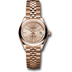  *Pre-Owned* Rolex Everose Gold Lady-Datejust 28 Watch - Domed Bezel - Pink Sundust Index Dial - Jubilee Bracelet