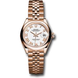  *Pre-Owned* Rolex Everose Gold Lady-Datejust 28 Watch - Domed Bezel - White Roman Dial - Jubilee Bracelet