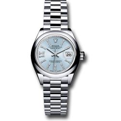  *Pre-Owned* Rolex Platinum Lady-Datejust 28 Watch - Domed Bezel - Ice Blue Diamond Index Dial - President Bracelet