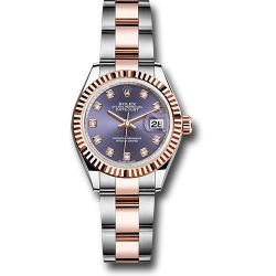  *Pre-Owned* Rolex Steel and Everose Gold Rolesor Lady-Datejust 28 Watch - Fluted Bezel - Aubergine Diamond Dial - Oyster Bracelet