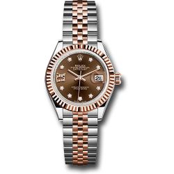  *Pre-Owned* Rolex Steel and Everose Gold Rolesor Lady-Datejust 28 Watch - Fluted Bezel - Chocolate Diamond Star Dial - Jubilee Bracelet