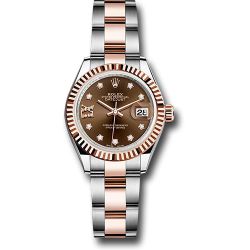  *Pre-Owned* Rolex Steel and Everose Gold Rolesor Lady-Datejust 28 Watch - Fluted Bezel - Chocolate Diamond Star Dial - Oyster Bracelet