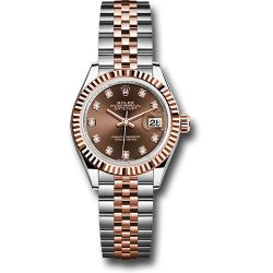  *Pre-Owned* Rolex Steel and Everose Gold Rolesor Lady-Datejust 28 Watch - Fluted Bezel - Chocolate Diamond Dial - Jubilee Bracelet