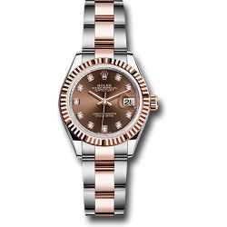  *Pre-Owned* Rolex Steel and Everose Gold Rolesor Lady-Datejust 28 Watch - Fluted Bezel - Chocolate Diamond Dial - Oyster Bracelet