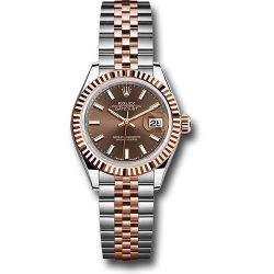  *Pre-Owned* Rolex Steel and Everose Gold Rolesor Lady-Datejust 28 Watch - Fluted Bezel - Chocolate Index Dial - Jubilee Bracelet