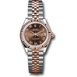  *Pre-Owned* Rolex Steel and Everose Gold Rolesor Lady-Datejust 28 Watch - Fluted Bezel - Chocolate Roman Dial - Jubilee Bracelet