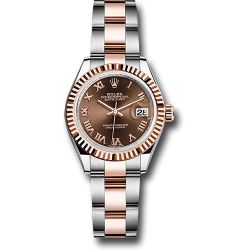  *Pre-Owned* Rolex Steel and Everose Gold Rolesor Lady-Datejust 28 Watch - Fluted Bezel - Chocolate Roman Dial - Oyster Bracelet