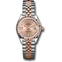  *Pre-Owned* Rolex Everose Rolesor Lady-Datejust Watch - Fluted Bezel - RosÃ© Star Diamond Roman 9 Dial - Jubilee Bracelet