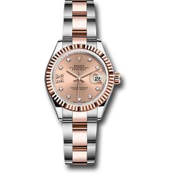  *Pre-Owned* Rolex Everose Rolesor Lady-Datejust Watch - Fluted Bezel - RosÃ© Star Diamond Roman 9 Dial - Oyster Bracelet