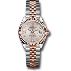  *Pre-Owned* Rolex Steel and Everose Gold Rolesor Lady-Datejust 28 Watch - Fluted Bezel - Sundust Diamond Star Dial - Jubilee Bracelet
