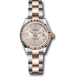  *Pre-Owned* Rolex Steel and Everose Gold Rolesor Lady-Datejust 28 Watch - Fluted Bezel - Sundust Diamond Star Dial - Oyster Bracelet
