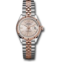  *Pre-Owned* Rolex Steel and Everose Gold Rolesor Lady-Datejust 28 Watch - Fluted Bezel - Sundust Index Dial - Jubilee Bracelet