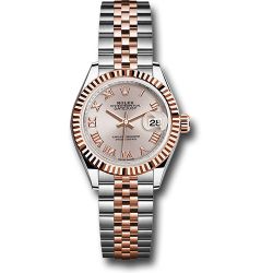  *Pre-Owned* Rolex Steel and Everose Gold Rolesor Lady-Datejust 28 Watch - Fluted Bezel - Sundust Roman Dial - Jubilee Bracelet