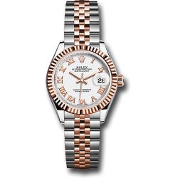  *Pre-Owned* Rolex Steel and Everose Gold Rolesor Lady-Datejust 28 Watch - Fluted Bezel - White Roman Dial - Jubilee Bracelet
