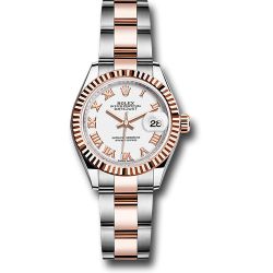  *Pre-Owned* Rolex Steel and Everose Gold Rolesor Lady-Datejust 28 Watch - Fluted Bezel - White Roman Dial - Oyster Bracelet