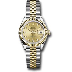  *Pre-Owned* Rolex Steel and Yellow Gold Rolesor Lady-Datejust 28 Watch - Fluted Bezel - Champagne Diamond Dial - Jubilee Bracelet