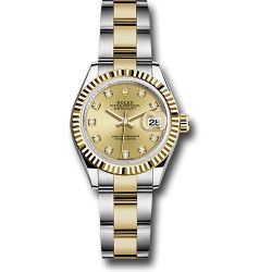  *Pre-Owned* Rolex Steel and Yellow Gold Rolesor Lady-Datejust 28 Watch - Fluted Bezel - Champagne Diamond Dial - Oyster Bracelet
