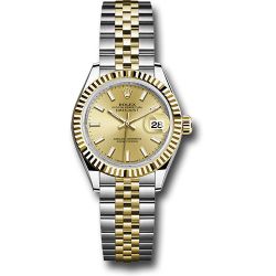  *Pre-Owned* Rolex Steel and Yellow Gold Rolesor Lady-Datejust 28 Watch - Fluted Bezel - Champagne Index Dial - Jubilee Bracelet