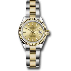  *Pre-Owned* Rolex Steel and Yellow Gold Rolesor Lady-Datejust 28 Watch - Fluted Bezel - Champagne Index Dial - Oyster Bracelet
