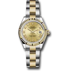  *Pre-Owned* Rolex Steel and Yellow Gold Rolesor Lady-Datejust 28 Watch - Fluted Bezel - Champagne Roman Dial - Oyster Bracelet