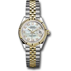  *Pre-Owned* Rolex Steel and Yellow Gold Rolesor Lady-Datejust 28 Watch - Fluted Bezel - White Mother-Of-Pearl Diamond Dial - Jubilee Bracelet