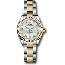  *Pre-Owned* Rolex Steel and Yellow Gold Rolesor Lady-Datejust 28 Watch - Fluted Bezel - White Mother-Of-Pearl Diamond Dial - Oyster Bracelet