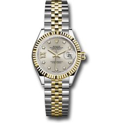  *Pre-Owned* Rolex Steel and Yellow Gold Rolesor Lady-Datejust 28 Watch - Fluted Bezel - Silver Diamond Star Dial - Jubilee Bracelet