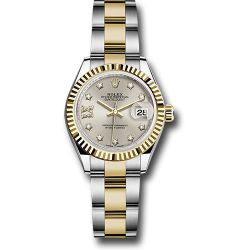  *Pre-Owned* Rolex Steel and Yellow Gold Rolesor Lady-Datejust 28 Watch - Fluted Bezel - Silver Diamond Star Dial - Oyster Bracelet
