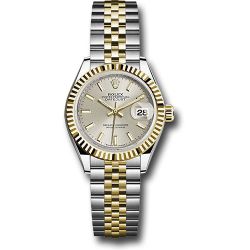  *Pre-Owned* Rolex Steel and Yellow Gold Rolesor Lady-Datejust 28 Watch - Fluted Bezel - Silver Index Dial - Jubilee Bracelet