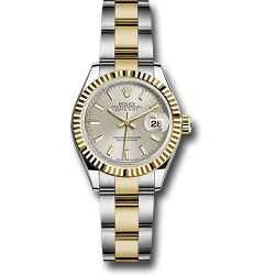  *Pre-Owned* Rolex Steel and Yellow Gold Rolesor Lady-Datejust 28 Watch - Fluted Bezel - Silver Index Dial - Oyster Bracelet