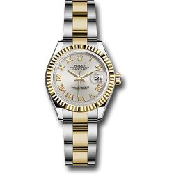  *Pre-Owned* Rolex Steel and Yellow Gold Rolesor Lady-Datejust 28 Watch - Fluted Bezel - Silver Roman Dial - Oyster Bracelet