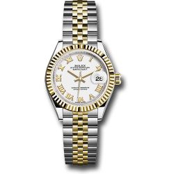  *Pre-Owned* Rolex Steel and Yellow Gold Rolesor Lady-Datejust 28 Watch - Fluted Bezel - White Roman Dial - Jubilee Bracelet