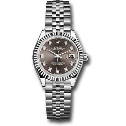  *Pre-Owned* Rolex Steel and White Gold Rolesor Lady-Datejust 28 Watch - Fluted Bezel - Dark Grey Diamond Dial - Jubilee Bracelet