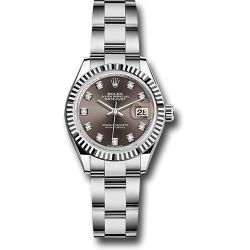  *Pre-Owned* Rolex Steel and White Gold Rolesor Lady-Datejust 28 Watch - Fluted Bezel - Dark Grey Diamond Dial - Oyster Bracelet