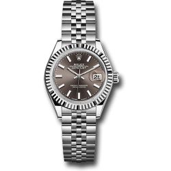  *Pre-Owned* Rolex Steel and White Gold Rolesor Lady-Datejust 28 Watch - Fluted Bezel - Dark Grey Index Dial - Jubilee Bracelet