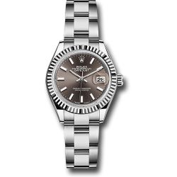  *Pre-Owned* Rolex Steel and White Gold Rolesor Lady-Datejust 28 Watch - Fluted Bezel - Dark Grey Index Dial - Oyster Bracelet