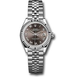  *Pre-Owned* Rolex Steel and White Gold Rolesor Lady-Datejust 28 Watch - Fluted Bezel - Dark Grey Roman Dial - Jubilee Bracelet