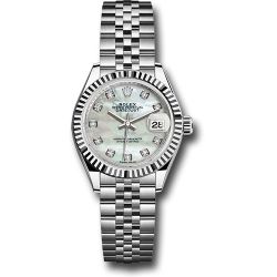  *Pre-Owned* Rolex Steel and White Gold Rolesor Lady-Datejust 28 Watch - Fluted Bezel - White Mother-Of-Pearl Diamond Dial - Jubilee Bracelet