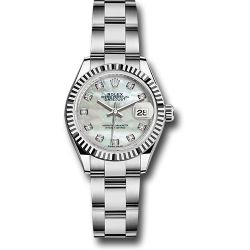  *Pre-Owned* Rolex Steel and White Gold Rolesor Lady-Datejust 28 Watch - Fluted Bezel - White Mother-Of-Pearl Diamond Dial - Oyster Bracelet