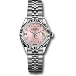  *Pre-Owned* Rolex Steel and White Gold Rolesor Lady-Datejust 28 Watch - Fluted Bezel - Pink Diamond Dial - Jubilee Bracelet